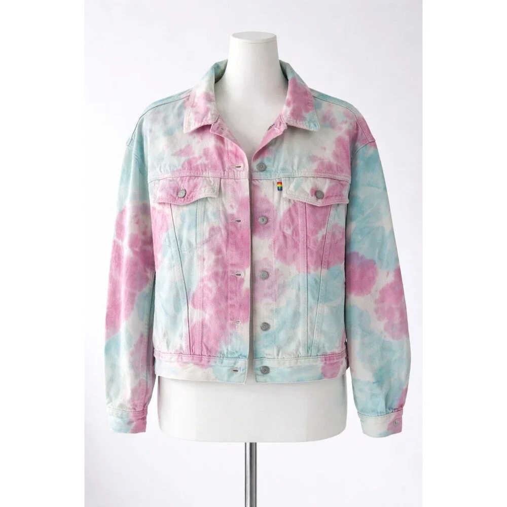 Women’s Levi's Pastel Tie Dye Y2K Oversized Trucker Style Denim Jacket Size XS - Picture 1 of 9